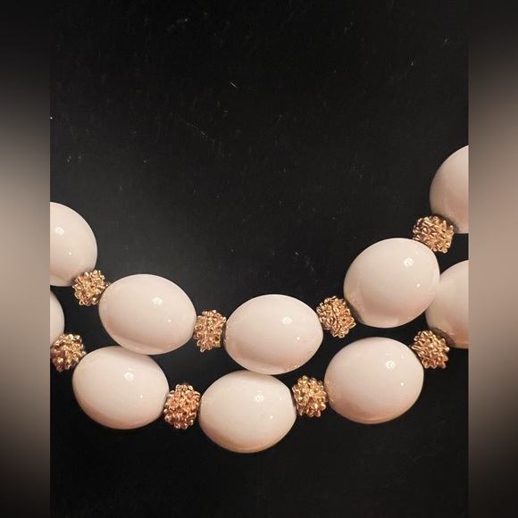 Vintage Crown Trifari White Lucite & Gold Tone Double Strand Necklace - Picture 3 of 10